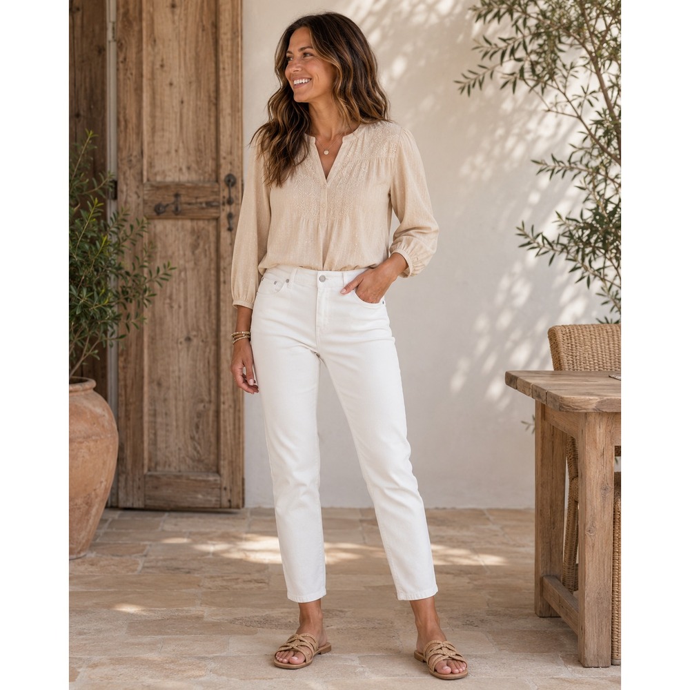 Talbots Signature Ankle Jeans 12P White Cotton Stretch Denim Pants 12 Petite - Picture 1 of 10